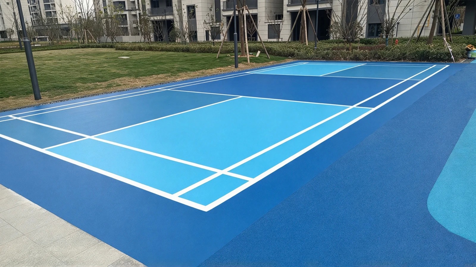 Latest company case about Silicone PU Badminton Court Project for Greentown Chunyu Wenlan in Zhenhai, Ningbo, China